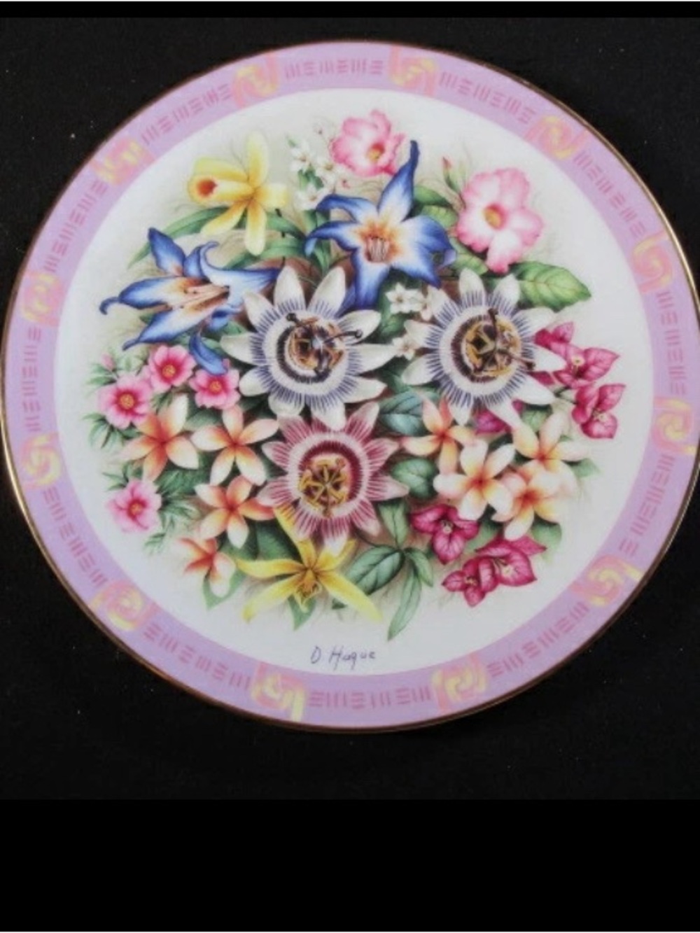 Porcelain Floral Decorative Plate - Pink Accent